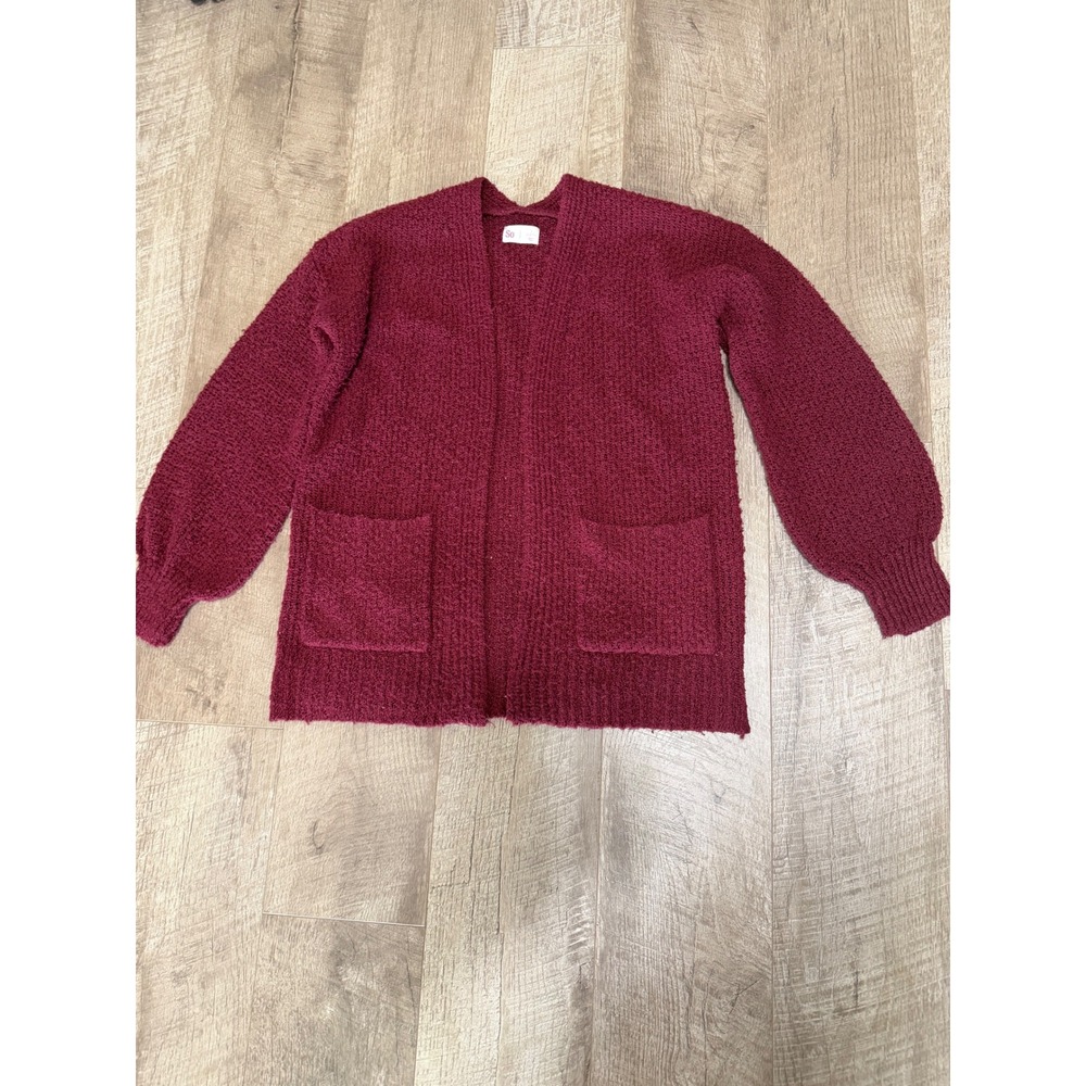 SO Girls Open Front Cardigan Burgundy Maroon Popcorn Knit Sweater Size L 10/12